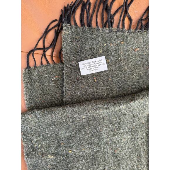 Emanuel Geraldo Dark Green Wool Blend Rectangle Fringe Scarf One Size Italy - Picture 6 of 9